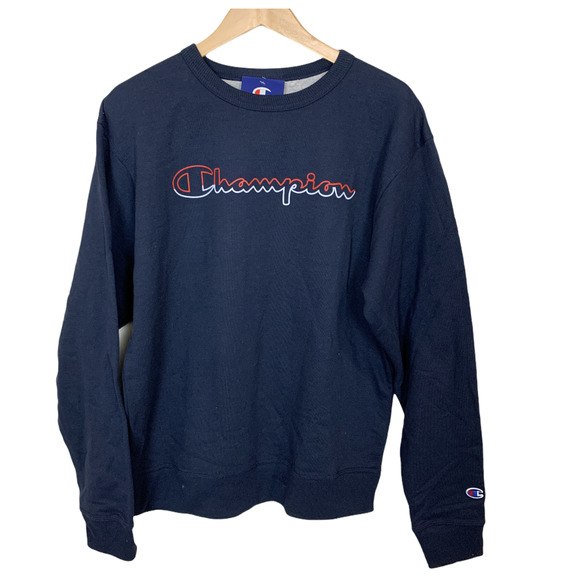 Champion Split Script Logo Powerblend Crewneck Sweatshirt in Blue Size Large - Picture 2 of 6